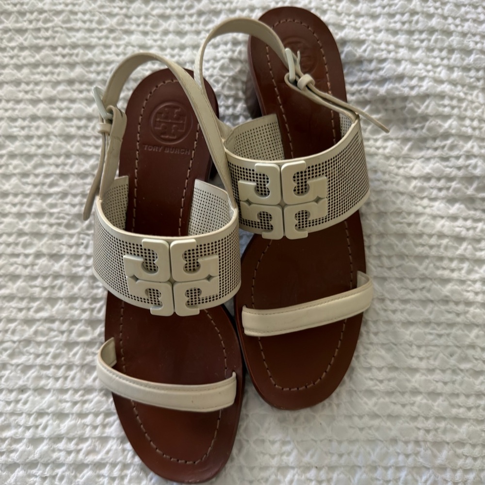 Tory Burch White and Brown Sandals